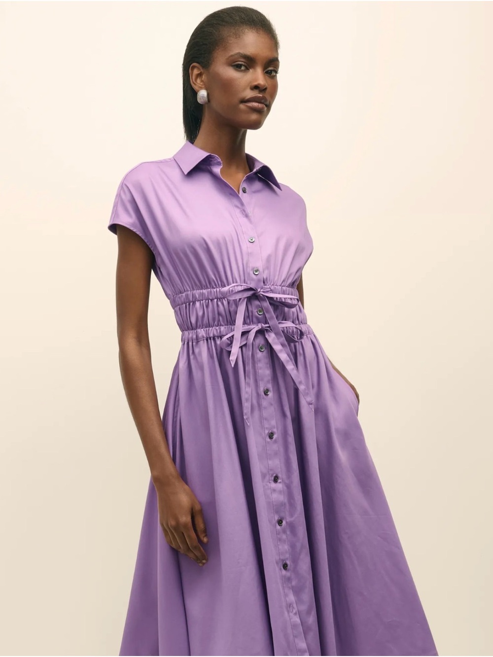 Brooks Brother Cotton Smocked Waist Cap-Sleeve Shirt Dress - Picture 7 of 7